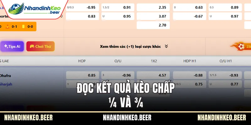 Đọc kết quả kèo chấp ¼ và ¾ 